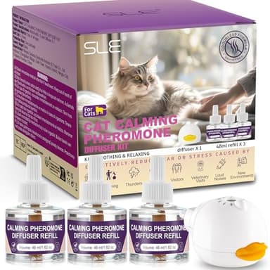 SLE Pheromone Katzen Diffusor Kit, Fördert Wohlbefinden & Verhaltensunterstützung, Calming Diffuser Katze Anti Stress Beruhigendes（1 Diffusor + 3 Nachfüllen à 48 Ml）