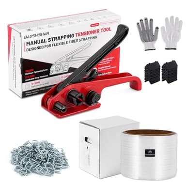 BAOSHISHAN Manuelle Umreifungsgerät Set 13–19 mm Umreifungsset mit Umreifungsband Manuelle Umreifungswerkzeug für (100M Flexible Polyesterfaserbände + 100 Metallschnallen + 20 Faserriemen)