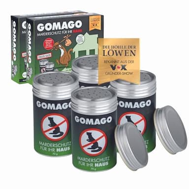 GOMAGO Marderschutz Set für Ihr Haus 4er Set | Zuverlässige und einfache Mardervergrämung durch Duftstoff | Alternative zu Marderschreck, Marderspray, Ultraschall u.ä. | Einfache Anwendung [4 x 70g]