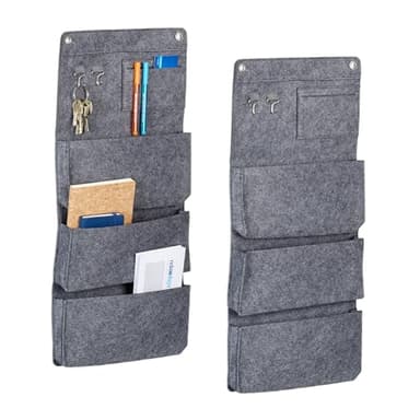 Relaxdays Hängeorganizer 2er Set, 4 Fächer, HxB: 65 x 30 cm, Filz, grau
