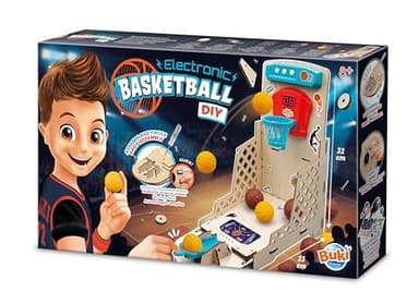BUKI 2151 - Elektronischer Basketballkorb - DIY-Bausatz ab 8 Jahren – Ohne Löten montieren, 2 Spieler, 3 zusätzliche Geschicklichkeitsspiele enthalten – Maße 32×18×32 cm