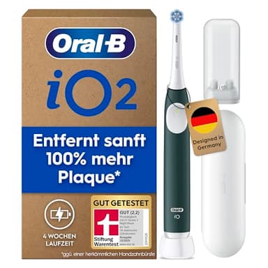 Oral-B iO Series 2 Elektrische Zahnbürste — Electric Toothbrush, Inkl. 1 Aufsteckbürste, Reise-Etui — 3 Putzmodi für Zahnpflege, GUT GETESTET (2,2) von STIFTUNG WARENTEST, Designed by Braun, Grün
