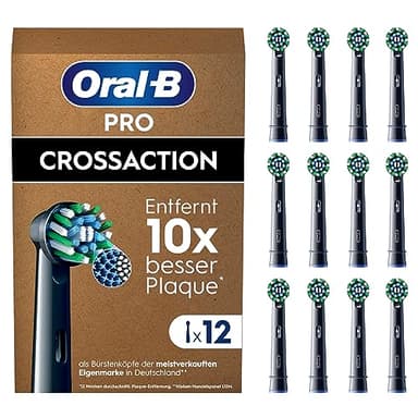 Oral-B Pro CrossAction Aufsteckbürsten — ORIGINAL Zahnbürstenaufsatz für Elektrische Oral-B Pro Zahnbürste — Ersatzbürsten für überlegene Zahnreinigung — Schwarz, 12 Stück