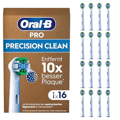 Oral-B Pro Precision Clean Aufsteckbürsten — ORIGINAL Zahnbürstenaufsatz für Elektrische Oral-B Pro Zahnbürste — Ersatzbürsten für gründliche Zahnreinigung — Weiß, 16 Stück