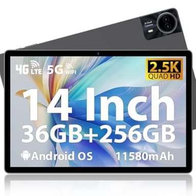 MAXLEGEN Tablet 14 Zoll, 2.5K 2240x1400 Display, 36GB RAM+256GB ROM/1TB TF Dual SIM Slot Tablet, 4G LTE+5G WLAN, Octa-Core, 4 Lautsprecher, 13MP, 11580mAh, GMS, GPS, inkl. Touch Pen/Hülle/Kopfhörer