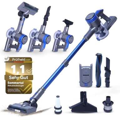 Sommertal Akku Staubsauger VARIO150, 3in1 Handstaubsauger mit 360.000 Liter/Akkuladung, sehr leicht & kompakt, 45min Laufzeit für 300m² Teppich & Hartböden, Tierhaare, Stabsauger kabellos