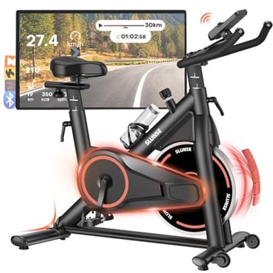 Heimtrainer Fahrrad mit App, Leises Hometrainer Ergometer Spinning Bike Indoor mit Verstellbarem Widerstand, Fitnessbike bis 180KG für Kardio-Training zu Hause, Rot