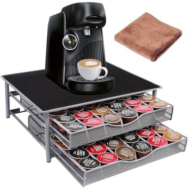 BBWELL Kapselhalter mit 2 Schubladen,Kaffeekapseln Aufbewahrung Organizer,Stapelbarer Kapsel Organizer für Dolce Gusto 72 Kapsel,Fließender Auszieh-Design,Robuste Kapselmaschine Ständer
