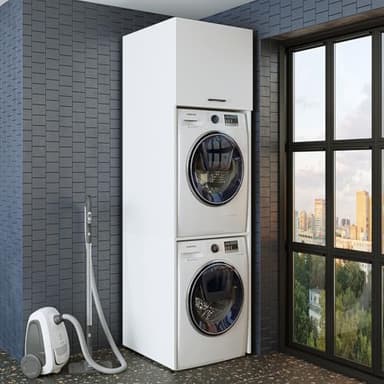 ROOMART Waschmaschinenschrank Duo, Schrank für Trockner & Waschmaschine, Waschmachinenüberbau, Waschmaschinenregal, Badregal für Waschküche, HBT: 176x67x65 cm (Weiß, Höhe: 231 cm)