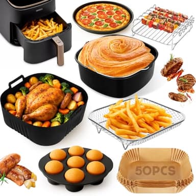Heißluftfritteuse Zubehör für COSORI Turboblaze Zubehör 6L Airfryer XXL 5,5L 6,4L, Airfryer Zubehör für Heißluftfritteuse 4,5L-7,2L mit Backform Grillrost Kuchenformen Air Fryer Silikon Einsatz