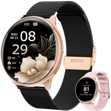 SLOKSFil Smartwatch Damen mit Telefonfunktion, 1.39" Smart Watch Rund mit SpO2, 24H Pulsuhr Blutdruck Schlafmonitor, Fitness Tracker 120+ Sportmodi Schrittzähler für iOS Android (Schwarzes Roségold)