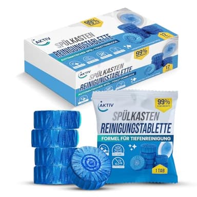 AKTIV Spülkasten Reinigungs Tabs 12er Pack – WC Reinigungstabletten für Frische & Tiefenreinigung – Automatischer Spül-Toilettenblock gegen Kalk, Urinstein & Gerüche