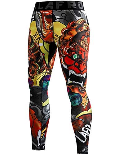 LAFROI Herren Schnelltrocknende Kompressions-Leggings-YSK08 (Lion Dance,XL)