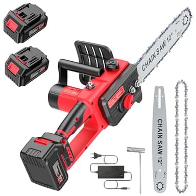 Brushless Kettensäge mit Akku 3000mAh * 2, 12 Zoll Akku Kettensäge Elektro, Einhand Mini Kettensäges Elektrische mit Automatischer Öler, für Gartenscheren Astschere Holzschneidenz