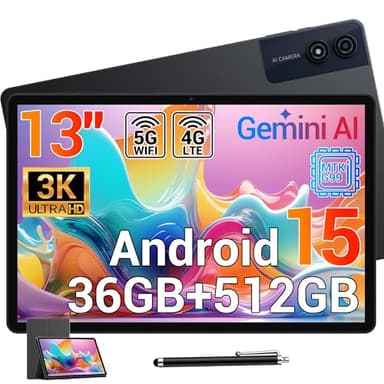 MAXLEGEN Tablet 13 Zoll, 3K Display 2944×1840, 36GB RAM+512GB ROM/TF 1TB, Helio G99 Gaming Tablet, 4G LTE Dual SIM + 5G WiFi, Android 15, 11580mAh/Gemini AI/13MP/GPS/GMS, inkl. Pen/Hülle