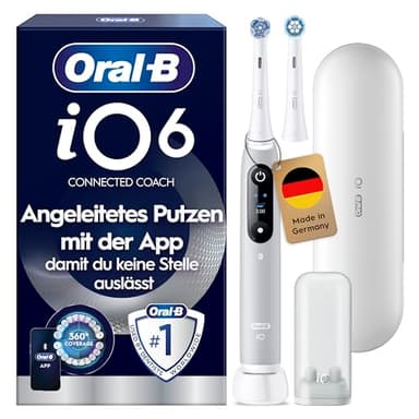 Oral-B iO Series 6 Elektrische Zahnbürste/Electric Toothbrush, 2 Aufsteckbürsten, 5 Putzmodi für Zahnpflege, Valentinstagsgeschenk für Ihn/Sie, Display & Reiseetui, Designed by Braun, grey opal