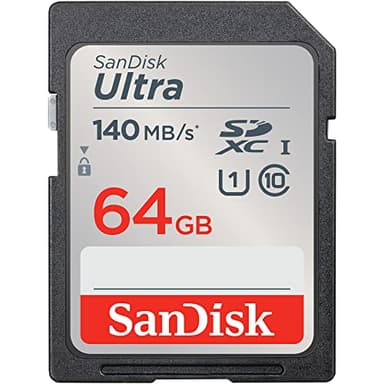 SanDisk Ultra SDXC UHS-I Speicherkarte 64 GB (Für Kompaktkameras der Einstiegs- und Mittelklasse, Full HD-Videos, U1, C10,V10, bis 140 MB/s Lesegeschwindigkeit, 10 Jahre Garantie)