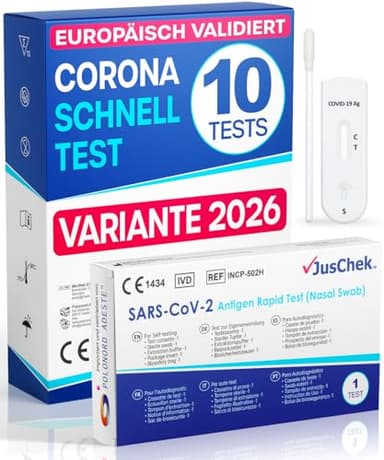 Adeste – NEU 10 x 1er Corona Schnelltest für Zuhause COVID 19 Antigen Rapid Test Swab Selbsttest. Geprüft für alle neuen 2026 Varianten. Sensibilität 100% bei hoher Viruslast