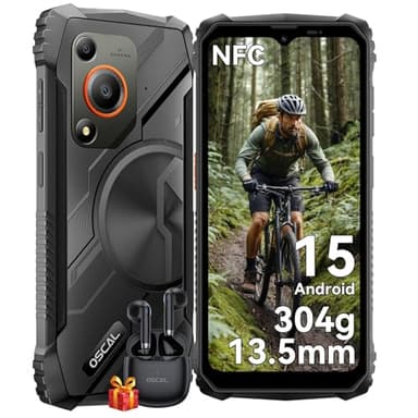 OSCAL Marine 1 Outdoor Handy Ohne Vertrag Android 15, 12GB+128GB/2TB TF Outdoor Smartphone, 6.56" HD+ 90Hz, 16MP+8MP AI Kamera Baustellenhandy 13,5 mm ultradünn, Dual 4G SIM/Face ID/GPS/IP68/I69K/NFC
