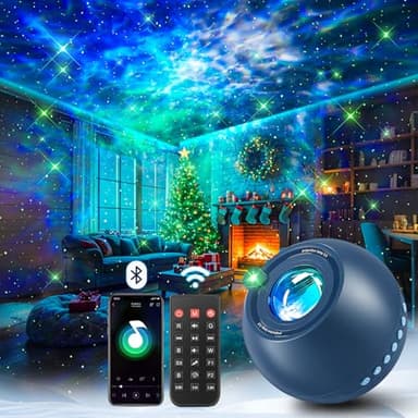 One Fire Sternenhimmel Projektor, Geschenk Junge mit 15 Farben & 15 Einschlafmusik, Nachtlicht Kinder mit Bluetooth & Fernbedienung, Zimmer Deko Coole Sachen Männer Geschenke für Papa Sohn, Blau