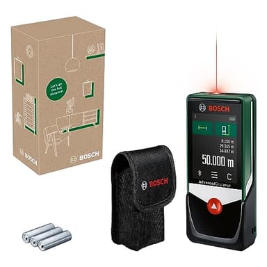 Bosch Laserentfernungsmesser AdvancedDistance 50C (Distanz bis 50m präzise messen, Touch-Display, Messfunktionen mit integrierter Hilfe, im E-Commerce Karton)