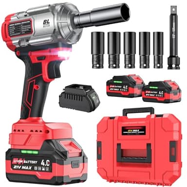 XIAZIR Akku Schlagschrauber 1200Nm, 21V 4.0Ah 2 Akkus & Schnellladegerät, 3 Gänge + LED-Licht, inkl. 5 Stecknüsse + Verlängerung + Koffer, für Auto, Baustelle & Heimwerken