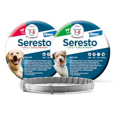 Seresto Kombi-Set: 1 Zeckenhalsband für große Hunde ab 8 kg und 1 Zeckenhalsband für kleine Hunde bis 8 kg. Bis zu 7 bis 8 Monate wirksamer Schutz gegen Zecken und Flöhe für Ihre Haustiere