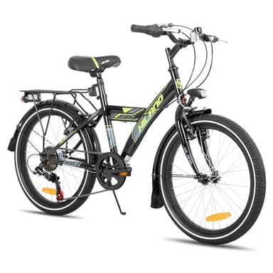 HILAND Rocket 20 Zoll Kinderfahrrad Mountainbike für Kinder Jungen Mädchen ab 6 7 8 9 10 Jahren mit 6 Gang Schaltung, Beleuchtung nach STVO, Ständer, schwarz