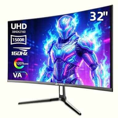 CRUA 32" Curved Gaming-Monitor, 4K UHD (3840 x 2160p) VA-Bildschirm, 1500R, 144/160 Hz, unterstützt AMD FreeSync, 120% sRGB, HDR10, Wandmontage möglich, 2 x HDMI 2.1, 2 x DisplayPort 1.4