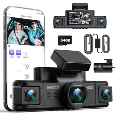 LAMTTO 4 Kanal Dashcam Auto 360 Grad, Dash Cam 2K Vorne 1080P Hinten Innen Seiten Autokamera mit 5GHz WiFi App, 24/7 Parkraumüberwachung, G-Sensor & IR-Nachtsicht, Inkl. 64 GB Karte & Hardwire-Kit