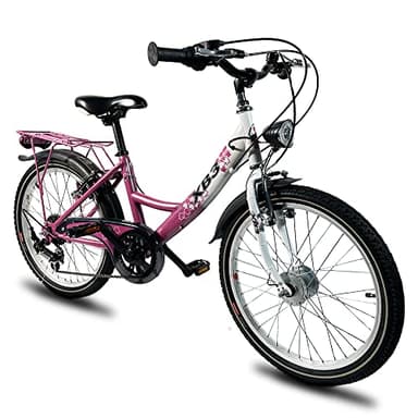 XB3 Kinderfahrrad 20 Zoll Mädchen mit Gangschaltung 6 Gänge StVZO Nabendynamo LED-Licht Standlicht (Pink)