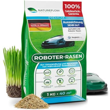 Rasensamen schnellkeimend 1kg Frühjahr – Mähroboter Rasensamen TEST SEHR GUT – Nachsaat Grassamen Made in Germany – Roboter Rasensaat mit Natureflow