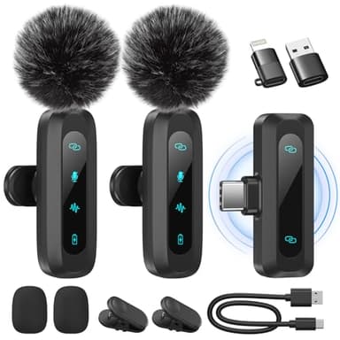 Kabelloses Lavalier-Mikrofon für iPhone, iPad, Android-Handy, 2er-Pack Mini-Mikrofon mit Rauschunterdrückung, Auto-Pairing und Stummschaltung und Reverb für Vlogging, Videoaufnahmen, TikTok, YouTube