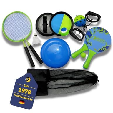 Best Sporting 64004 - Beach Game Set, 5 Verschiedene Strand-Spiele, Outdoor Strandspiele Erwachsene, Beachball-Set XXL, 11-teiliges Strand-Spiel Set für bis zu 10 Personen, inkl. Mesh-Beutel