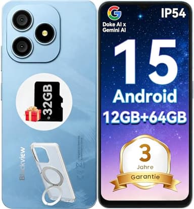 Blackview Wave 9C Handy Ohne Vertrag Günstig 12GB+64GB/2TB TF, IP54 6.56" Android 15 Smartphones Günstig 5000mAh, 13MP Simlockfreie Handys, 4G Dual SIM,OTG mit 1 TF