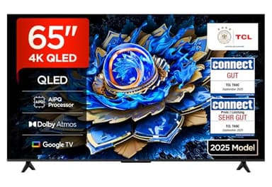 TCL 65T69C 65 Zoll QLED, Direct LED TV, 4K HDR TV, Smart Google TV (Dolby Vision & Atmos, Motion Clarity, Kompatibel mit Google Assistant & Alexa)