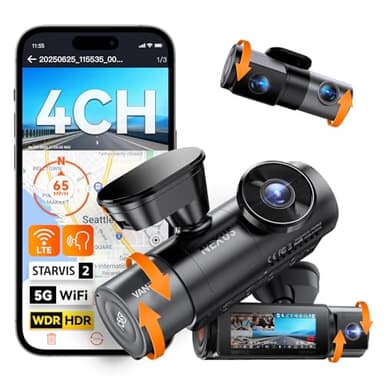 VANTRUE N5S 4 Kanal STARVIS 2 Dashcam Auto 2.7K+ 1080P+ 1080P+ 1440P Vorne Innen Hinten, HDR+ WDR Dash Cam 5G WLAN, Sprachsteuerung Dashcams, GPS, 24Std. Puffer Parkmodus, LTE Optional, Max 1TB