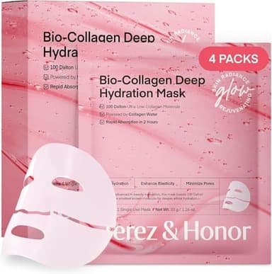 Kollagen Maske Overnight Korean Skincare: Gesichtsmaske für Feuchtigkeit Faltenreduktion & Porenverfeinerung mit Hyaluron - Real Deep Collagen Mask for Glass Skin, 4ea x 33g [Hergestellt in Korea]