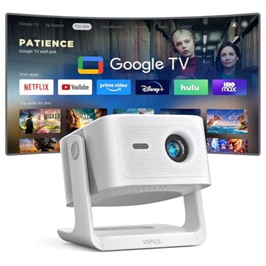 Smart Beamer【Google TV/Offizielle App】 VOPLLS Beamer 4K Heimkino 1200ANSI mit Autofokus ＆ Trapezkorrektur WiFi6 Bluetooth, Projektor mit Dolby Audio/HDR10+ Outdoor Projector für Handy