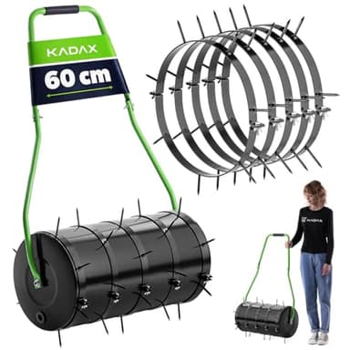 KADAX Rasenlüfter Walze 60 cm, Befüllbar mit Wasser oder Sand, Rasenwalze mit 6 cm Nägeln, Rasenbelüfter aus Stahl, Gartenwalze mit Spikes zur effektiven Rasenbelüftung