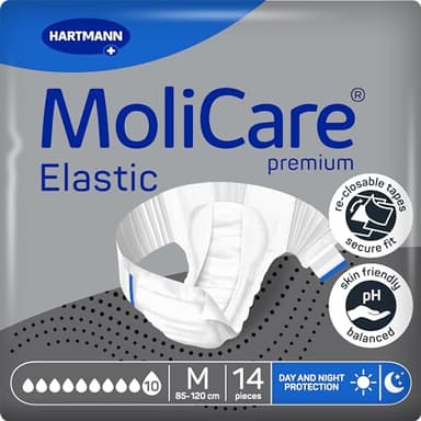 MoliCare premium Elastic Inkontinenzslips – 10 Tropfen | Hochsaugfähige Einwegwindeln für Männer und Frauen mit sehr schwerer Inkontinenz für die Nacht | Größe M | 14 Stück