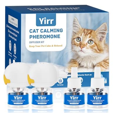 Crenze Pheromone Katzen Beruhigung Steckdose Entspannende Naturpheromone Lindern Stress Ängste bei Katzen Reduzieren Kratzverhalten Set mit 2 Steckdosen-Diffusoren 4 Nachfüllflaschen (je 48 ml)