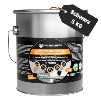 HSS Flüssigkunststoff für Abdichtung & Reparatur – UV- & witterungsbeständig – MS-Polymer – lösungsmittel- & bitumenfrei – Schwarz – 5 Kg für ca. 5m²