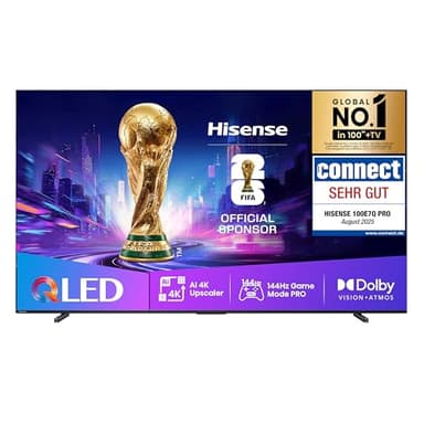 Hisense 100E7Q PRO Fehrnseher,100 Zoll,4K UHD QLED, Smart TV,144Hz Game Mode PRO,Filmaker Mode, AMD FreeSync Premium,AI HDR Upscaler,Built in Subwoofer,Dolby Vision IQ & Atmos,Sprachsteuerung [2025]