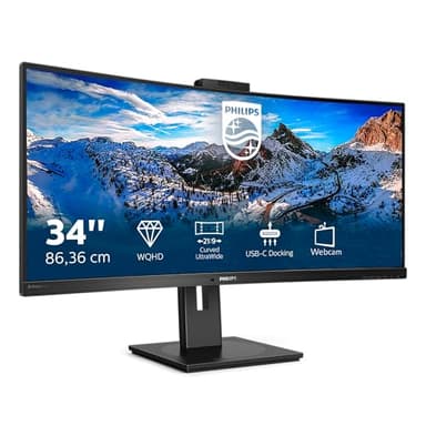 Philips 346P1CRH - 34 Zoll WQHD Curved USB-C Docking Monitor, Webcam, höhenverstellbar, HDR400 (3440x1440, 100Hz, HDMI, DisplayPort, USB-C, RJ45, USB Hub) schwarz