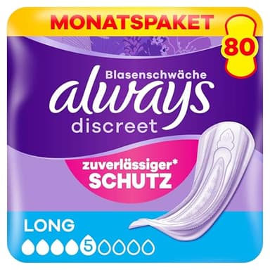 Always Discreet Inkontinenzeinlagen für Frauen Long 80 Stück Rundumschutz Unglaubliche Diskretion