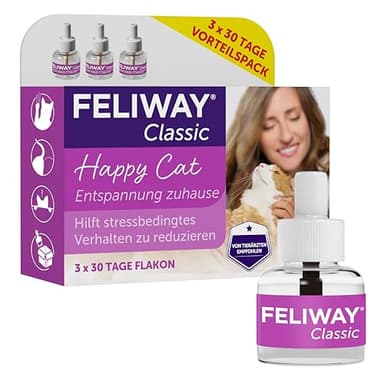FELIWAY Classic 3x30 Tage Vorteilspack für Pheromon Verdampfer, 3x48ml - Hilft Anzeichen von Stress bei Katzen und Kitten zu reduzieren, von Tierärzten empfohlen, klinisch getestet