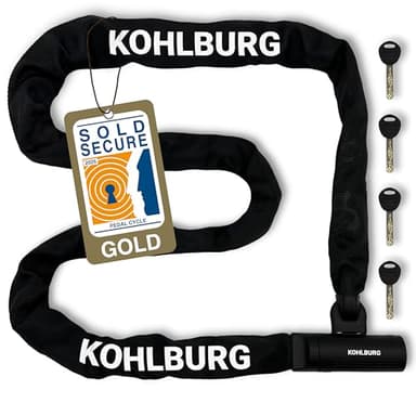 KOHLBURG 200cm Sicherheits- Kettenschloss - Schloss mit 8,3mm starker 4-Kantkette aus Spezialstahl- 2 Meter extra lang - sicheres Fahrradschloss 2m Länge - 4 Schlüssel für E-Bike Fahrrad & Motorrad