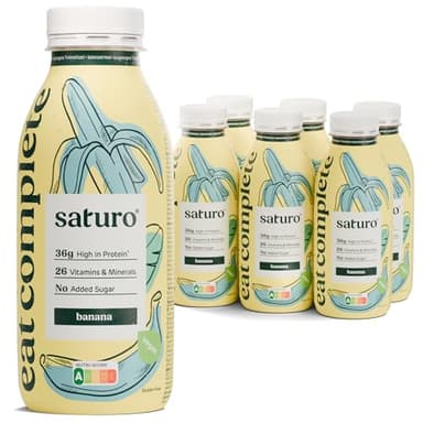Saturo Trinknahrung Banana | Astronautennahrung | 36 g Protein, zuckerfrei, 400 kcal | Trinknahrung Mit Wertvollen Nährstoffen | 6 x 400 ml