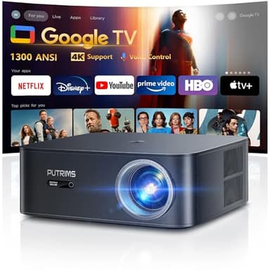 Smart Beamer 4K【1200 ANSI/Google TV】 Netflix Official, Autofokus Trapezkorrektur Beamer Outdoor Tageslicht WiFi6 Bluetooth, Sprachsteuerung 1080P Full HD LED Deckenmontage 300" für Heimkino Projektor